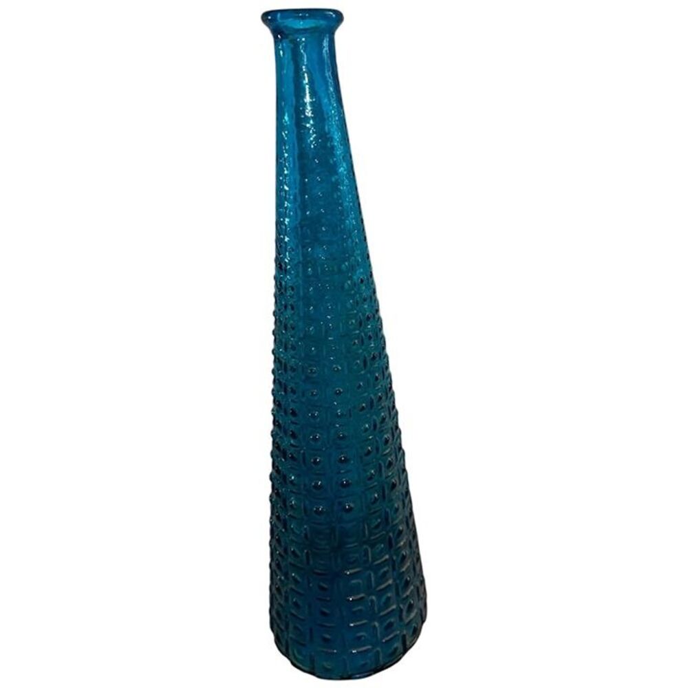 Vintage Mid Century Modern Blue Empoli Square Hobnail Genie Bottle
